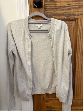 J. Crew Light Heather Gray Button-Up Crewneck Cardigan